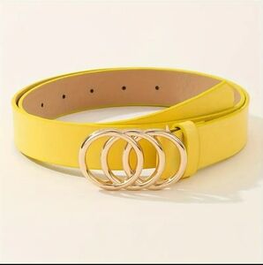 Yellow Belt with Gold Buckle Faux Leather